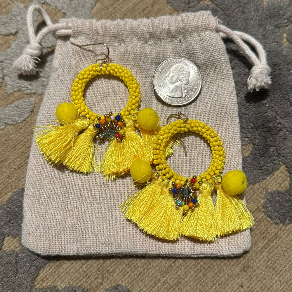 Yellow | Circle | Tassel | Earrings